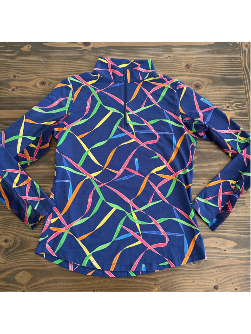 IBKÜL Women's S UPF 50+ Quarter Zip Shirt Blue Abstract Long Sleeve Fishing